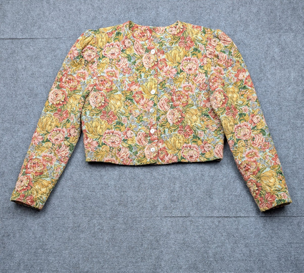 Vintage Quilted Jacket Womens 7 8 Floral Cottage Romantic Old Money Victorian